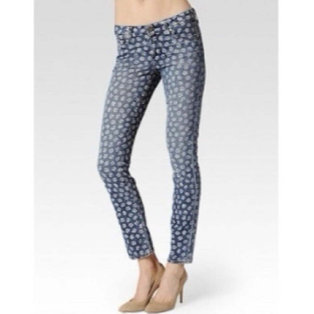 Paige Skyline Ankle Peg Skinny Jeans with white painted roses